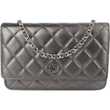 Chanel Quilted Metallic Lambskin Leather Wallet On Chain Crossbody Bag