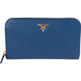 Prada Blue Saffiano Leather Zip Around Wallet