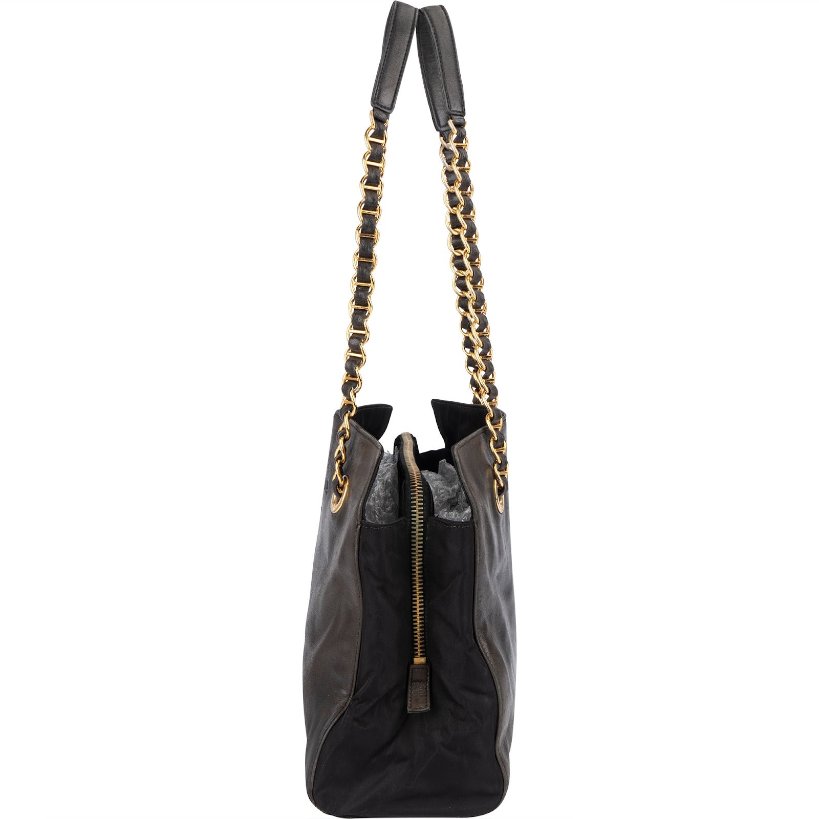 Prada Nylon and Leather Chain Tote Shoulder Bag - vintageandkickz