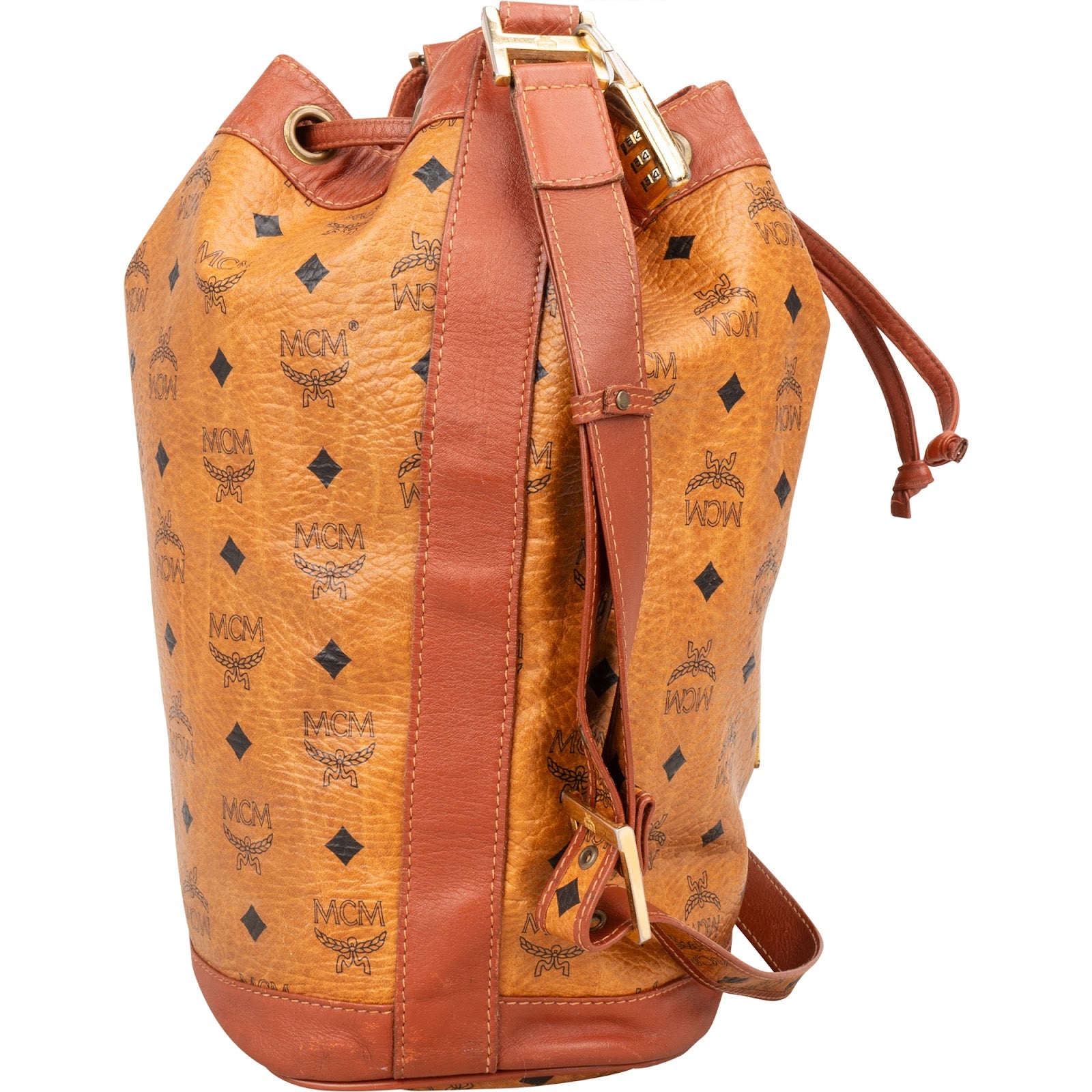 MCM Monogram Visetos Drawstring Bucket Crossbody Bag - vintageandkickz