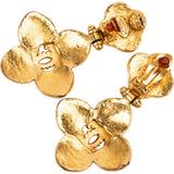 Chanel Vintage Clover Cross Flower CC Clip-On Earrings