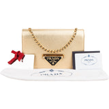 Prada Golden Platino Saffiano Leather Triangle Flap Mini Crossbody Bag