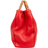 Gucci Red Leather Bamboo Top Handle Large Tote Handbag