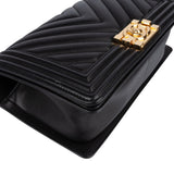 Chanel Quilted Chevron Boy Single Flap Crossbody Bag