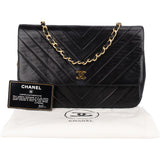 Chanel Chevron Lambskin 24K Gold Single Flap Shoulder Bag