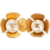 Chanel Golden Camellia Pearl Clip-On Earrings