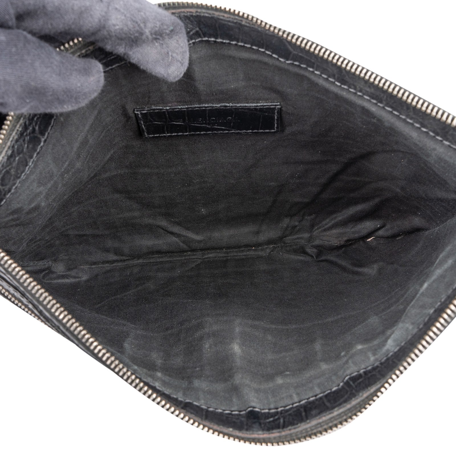 Balenciaga Crocodile Embossed Classic Clutch - vintageandkickz