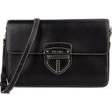 Prada Leather Contrast Stitch Flap Crossbody Bag