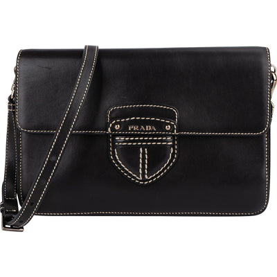 Prada Leather Contrast Stitch Flap Crossbody Bag