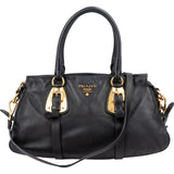 Prada Black Leather Buckle Tote Handbag