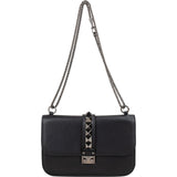 Valentino Garavani Noir Calfskin Leather Rockstud Glam Lock Crossbody Bag