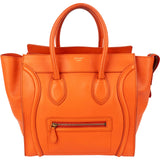Céline Orange Grained Leather Luggage Handbag