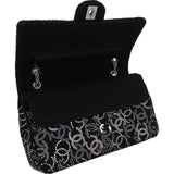 Chanel Sequin Embellished Woven CC Medium Double Flap Shoulder Bag
