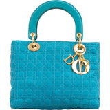 Christian Dior Turquoise Quilted Cannage Nylon Small Lady Dior Handbag