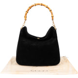 Gucci Suede Bamboo Handle Tote Handbag