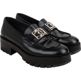 Chanel Black Brushed Leather CC Platform Loafers (38)