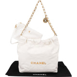 Chanel 22 White Quilted Lambskin Maxi Drawstring Shoulder Bag