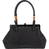 Gucci Black Leather GG Canvas Bamboo Frame Shoulder Bag