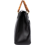 Gucci Black Leather Double Pocket Bamboo Handle Handbag