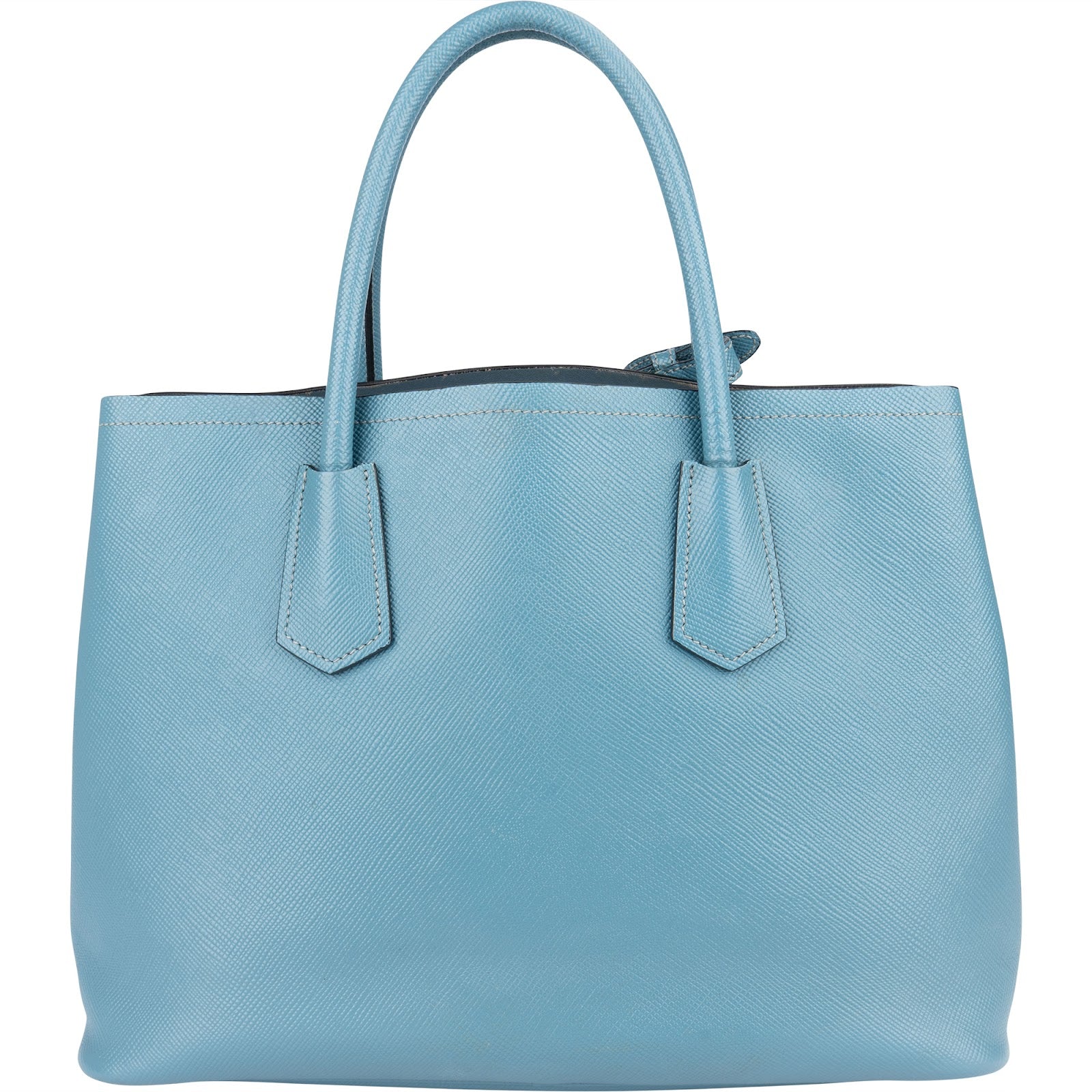 Prada Blue Saffiano Leather Double Handbag - vintageandkickz