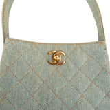Chanel Iconic Quilted Denim 24K Gold Small Top Handle Handbag