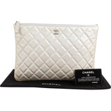Chanel Quilted Metallic Glittered Caviar Leather CC Clutch