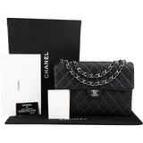 Chanel Quilted Caviar Leather Palladium Jumbo Single Flap Crossbody Bag