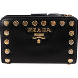 Prada Noir Leather Studded Compact Wallet