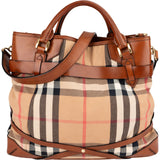 Burberry Nova-Check Haymarket Brown Leather Bridle Lynher Belt Hobo Handbag