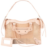 Balenciaga Stitched Checked Monogram Mesh Pink Leather City Handbag