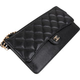 Chanel Quilted Caviar Leather Single Flap Zip Wallet Wristled Clutch