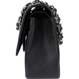 Chanel Quilted Caviar Leather Palladium Jumbo Double Flap Crossbody Bag