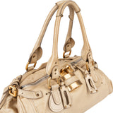 Chloé Beige Metallic Leather Studded Paddington Shoulder Bag