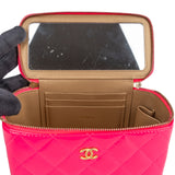 Chanel Pink Quilted Patent Leather Small Vanity Case Crossbody Bag