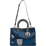 Christian Dior Blue Woven Embellished Tweed Patch Lady Dior Handbag