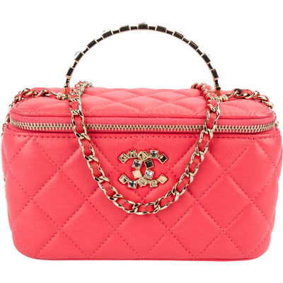Chanel Quilted Lambskin Crystal Emblem CC Vanity Case Crossbody Bag