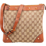 Gucci Monogram GG Canvas Studded Flat Messenger Crossbody Bag