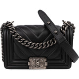 Chanel Chevron Quilted Lambskin Small Boy Single Flap Crossbody Bag