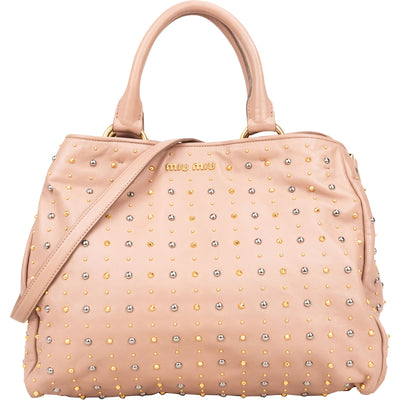 Miu Miu Studded Vitello Lux Tote Handbag - vintageandkickz