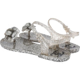 Chanel Silver Glitter Camellia Jelly Sandals (38)