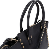 Valentino Black Calfskin Rockstud Small Tote Handbag