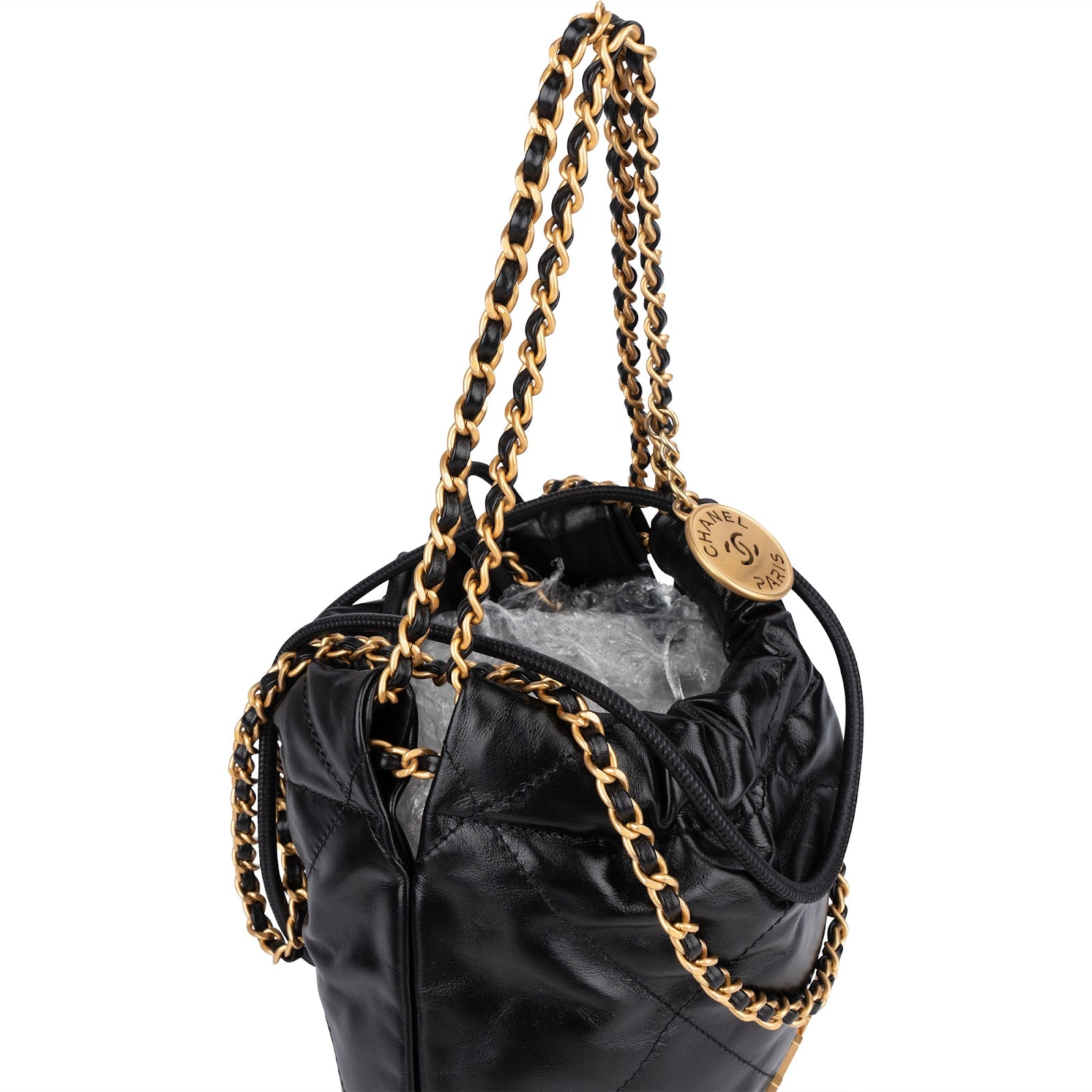 Chanel 22 Stitching Lambskin Small Drawstring Bag Handbag - vintageandkickz