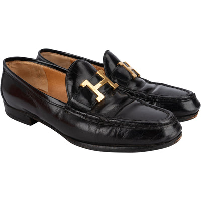 Hermès Brown Grained Leather Paris Mokassins Loafers (36,5)