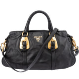 Prada Black Soft Calfskin Buckle Satchel Handbag