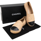 Chanel Beige Leather CC Cap Toe Espadrilles Shoes (37)