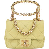 Chanel Green Quilted Lambskin Mini Square Bracelet Handle Singel Flap Crossbody Bag