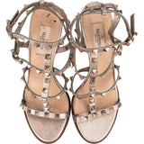 Valentino Bronze Leather Rockstud Caged Block Heel Sandals (38)
