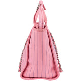 Chanel Canvas Pinstripe Baseball Bicolor Deauville Tote Shopper Shoulder Bag