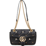 Gucci Quilted Leather GG Marmont Pearly Studs Shoulder Crossbody Bag