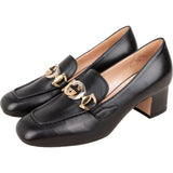 Gucci Black Brushed Leather Interlocking G Mid-Heel Loafers (34,5)